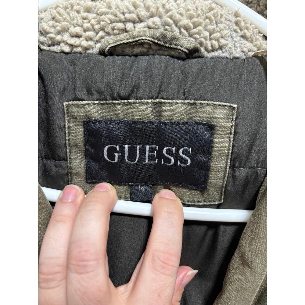 Guess Womens M Olive Green Hooded Parka Jacket Sherpa Lined Vintage Casual Cozy - Picture 5 of 10